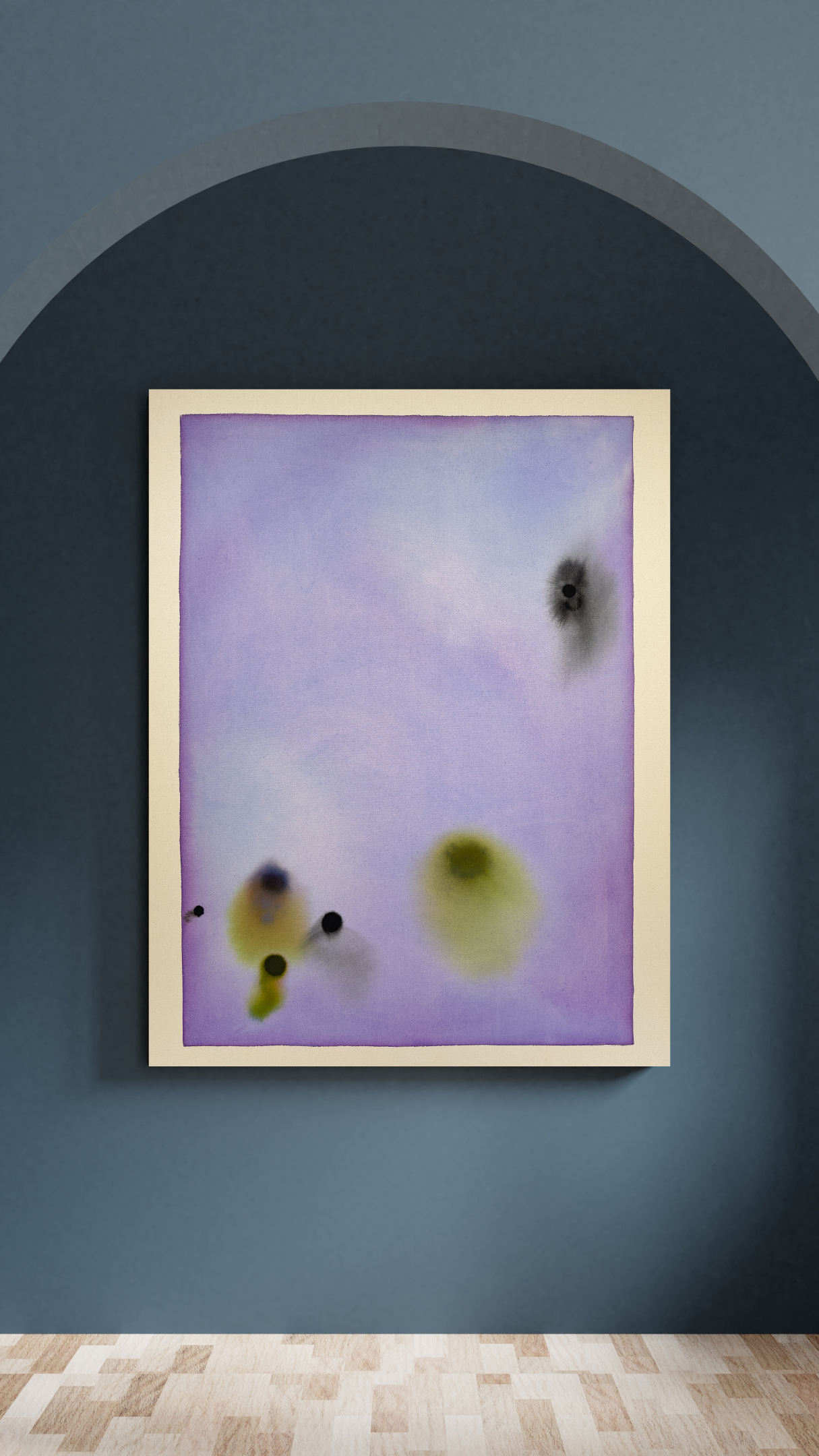 Abstract artwork on a blue wall