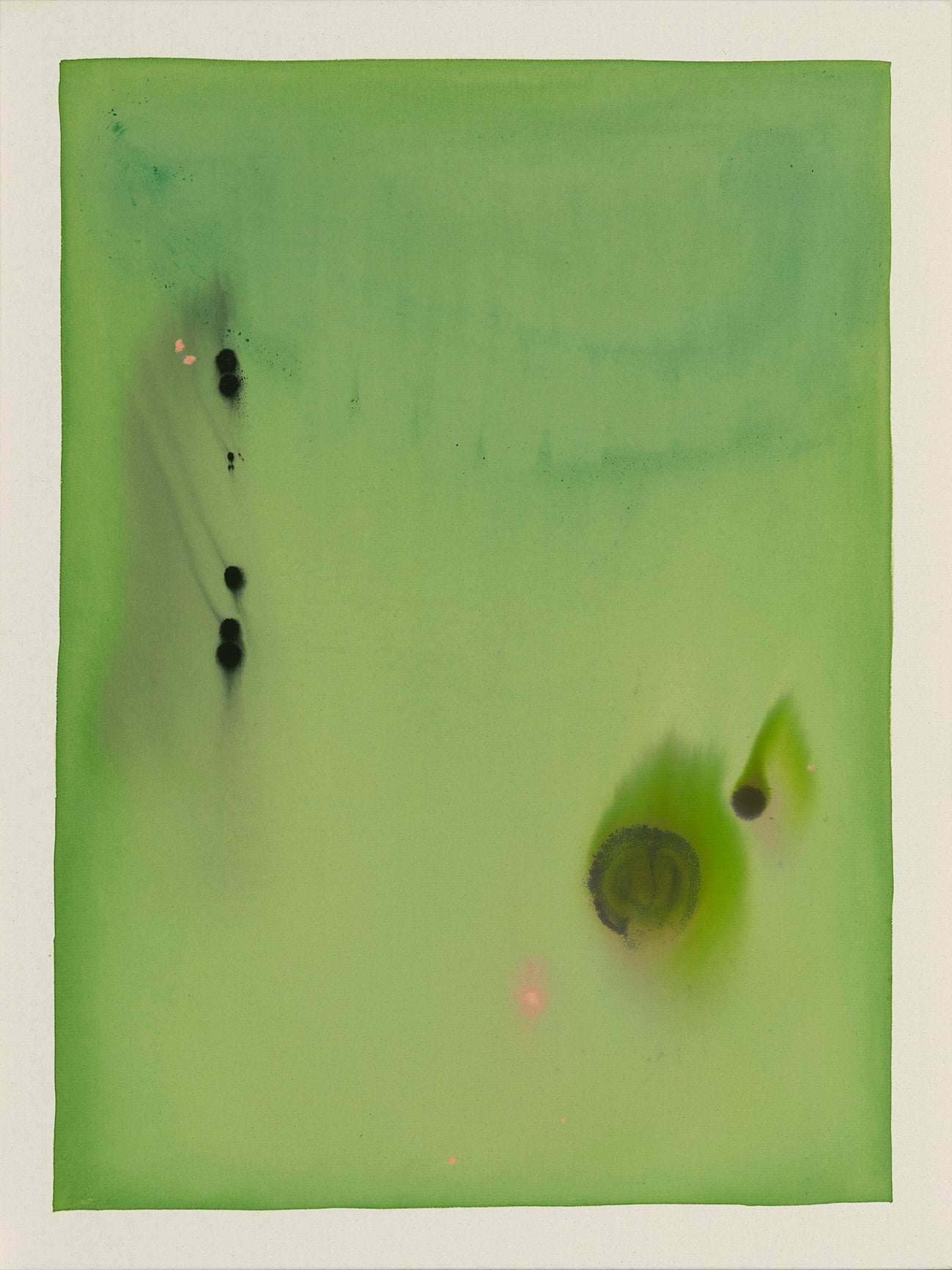 Abstract art piece with green and black elements on a green background