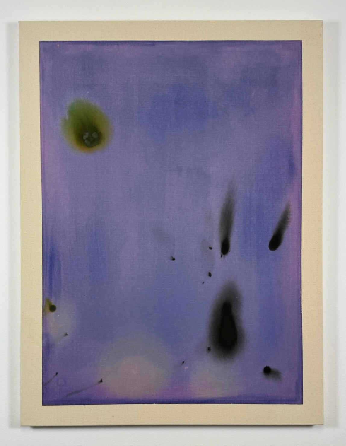 Abstract art piece with purple and black colors on a white background