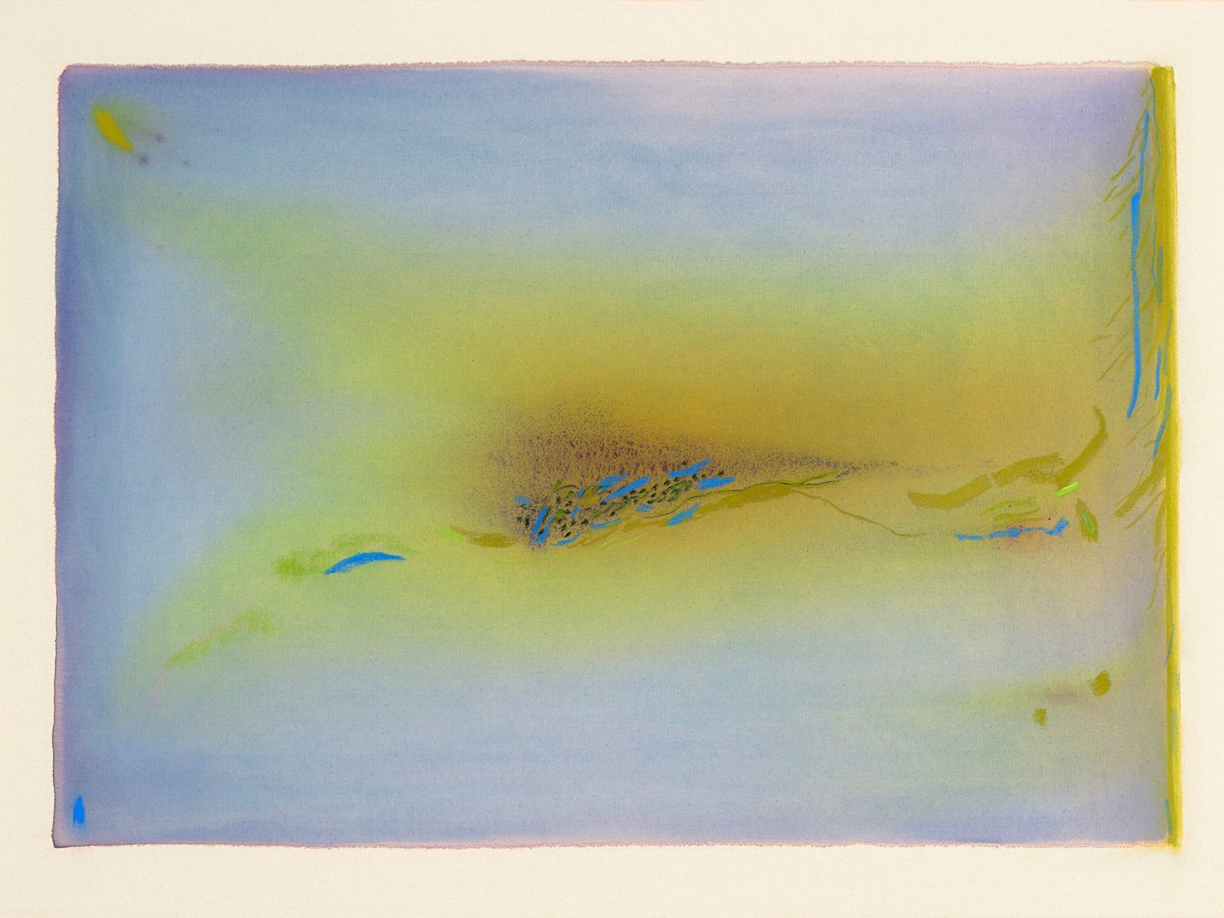 Abstract art piece with a gradient of blue to yellow on a white background