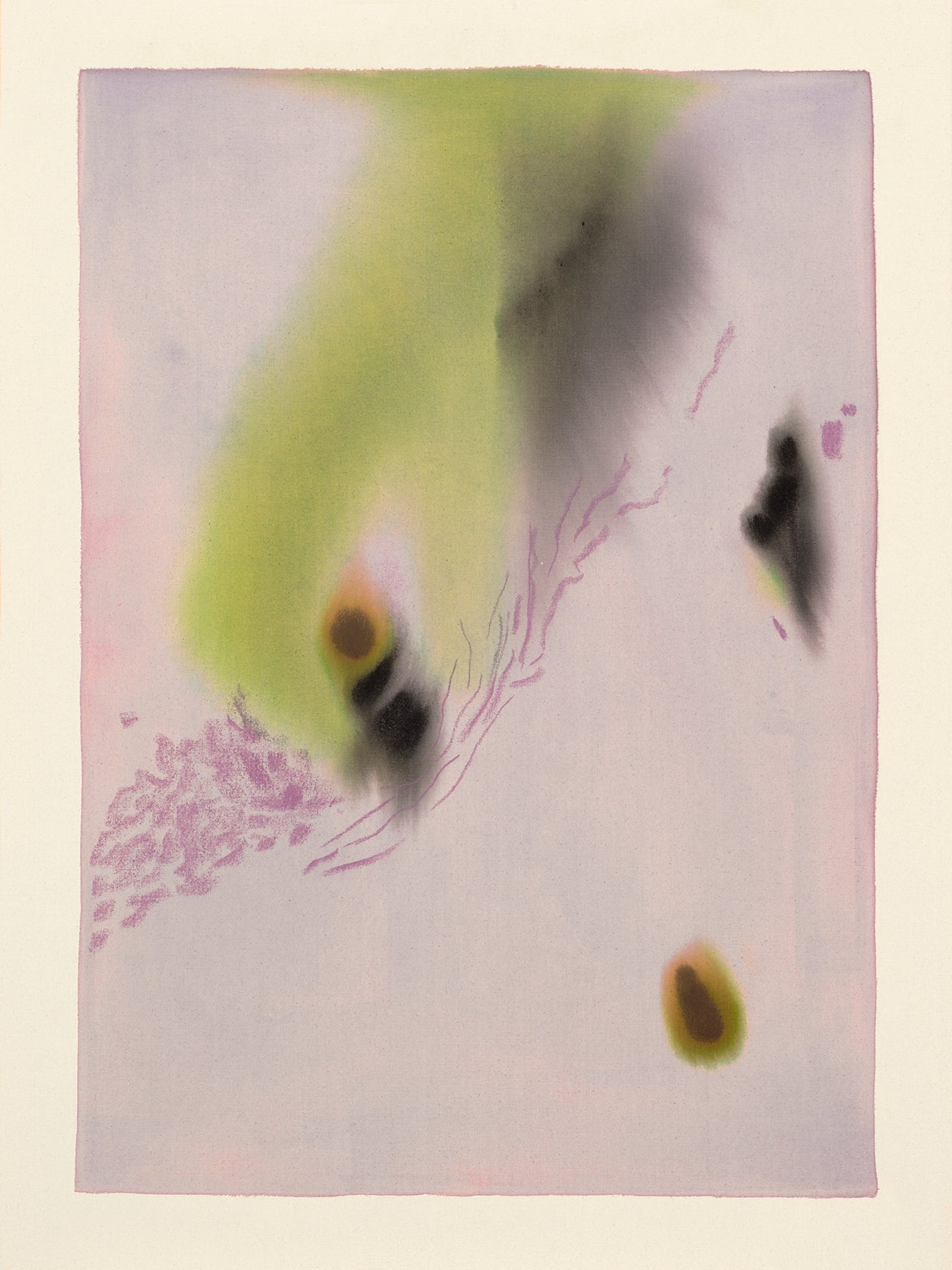 Abstract artwork with a green and white color scheme