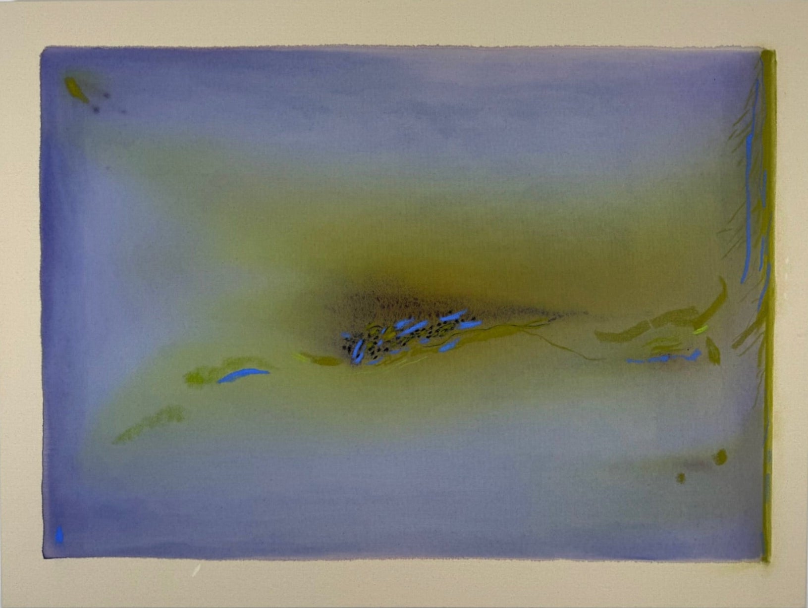 Abstract art piece with a gradient of blue, green, and yellow on a white background